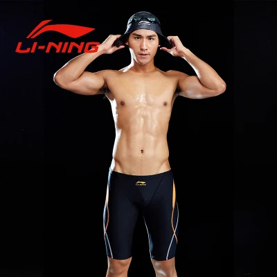 LI-NING, новинка, профессиональные мужские конкурентоспособные плавки, одежда для плавания, мужские брендовые одноцветные шорты для серфинга - Цвет: Черный