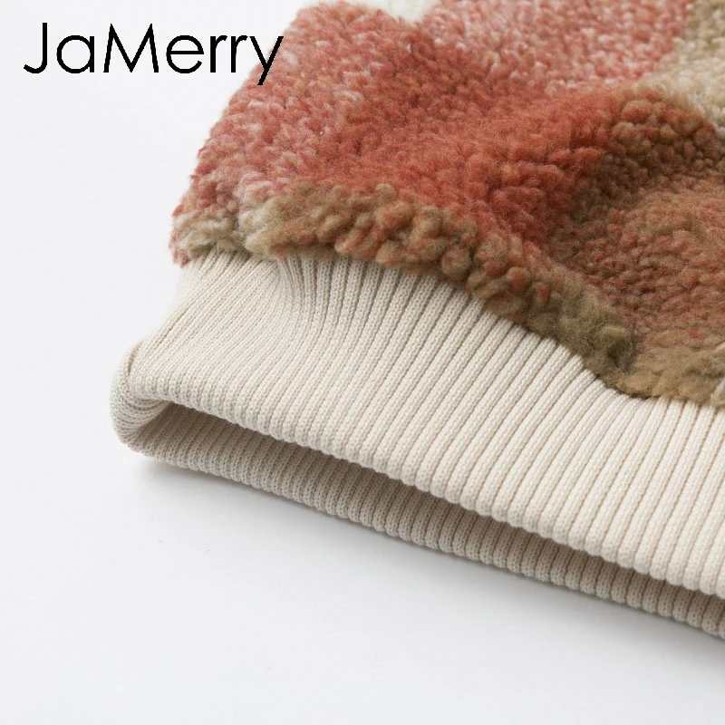JaMerry, винтажные, повседневные, из овечьей шерсти, в клетку, женские толстовки, свитшоты, пуловер, свободный, женский, толстовка, осень, зима, для девушек, теплое пальто