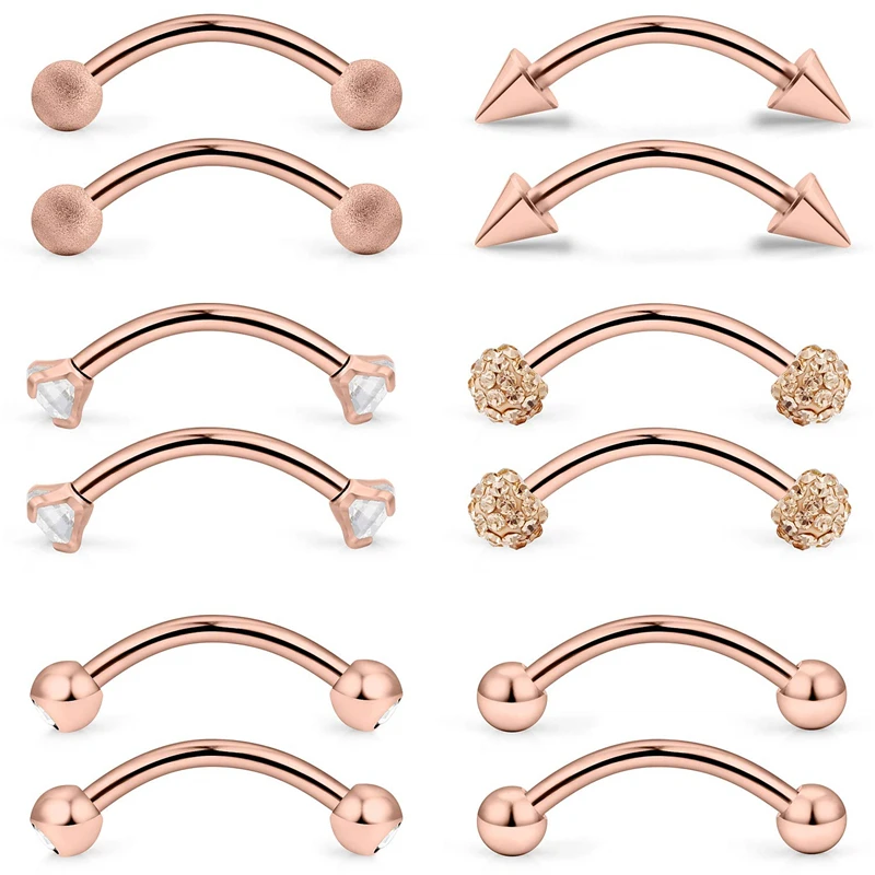 16G 12PC Stainless Steel Eyebrow Studs Rook Daith Earrings Belly Lip Ring Cartilage Tragus Cubic Zirconia Barbell Body Piercing - купить по