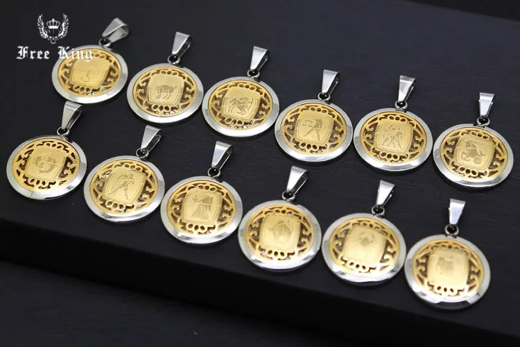Лидер продаж S. сталь Золотой контраст Сталь Micro Круглый Медаль Знак зодиака