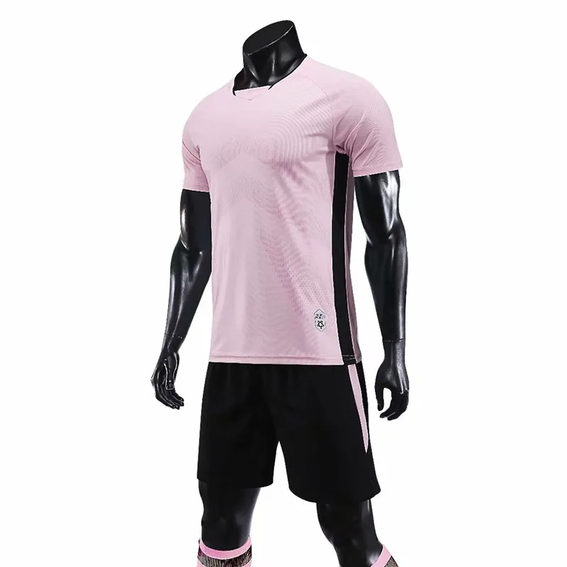 Pink Новые мужские футбольные майки для мальчиков, наборы, детский спортивный комплект, тренировочные футбольные майки, рубашки, дышащие командные униформы, индивидуальный номер - Цвет: Pink