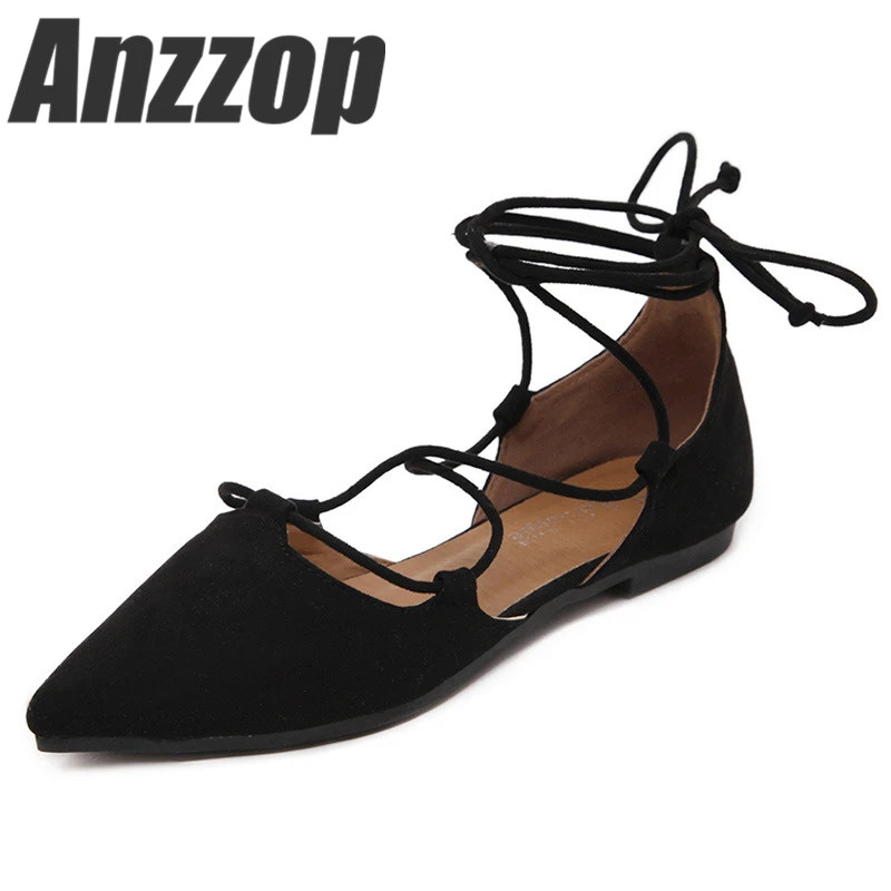 ANZZOP/2019 г. Новые весенне летние туфли на плоской подошве с перекрестными ремешками