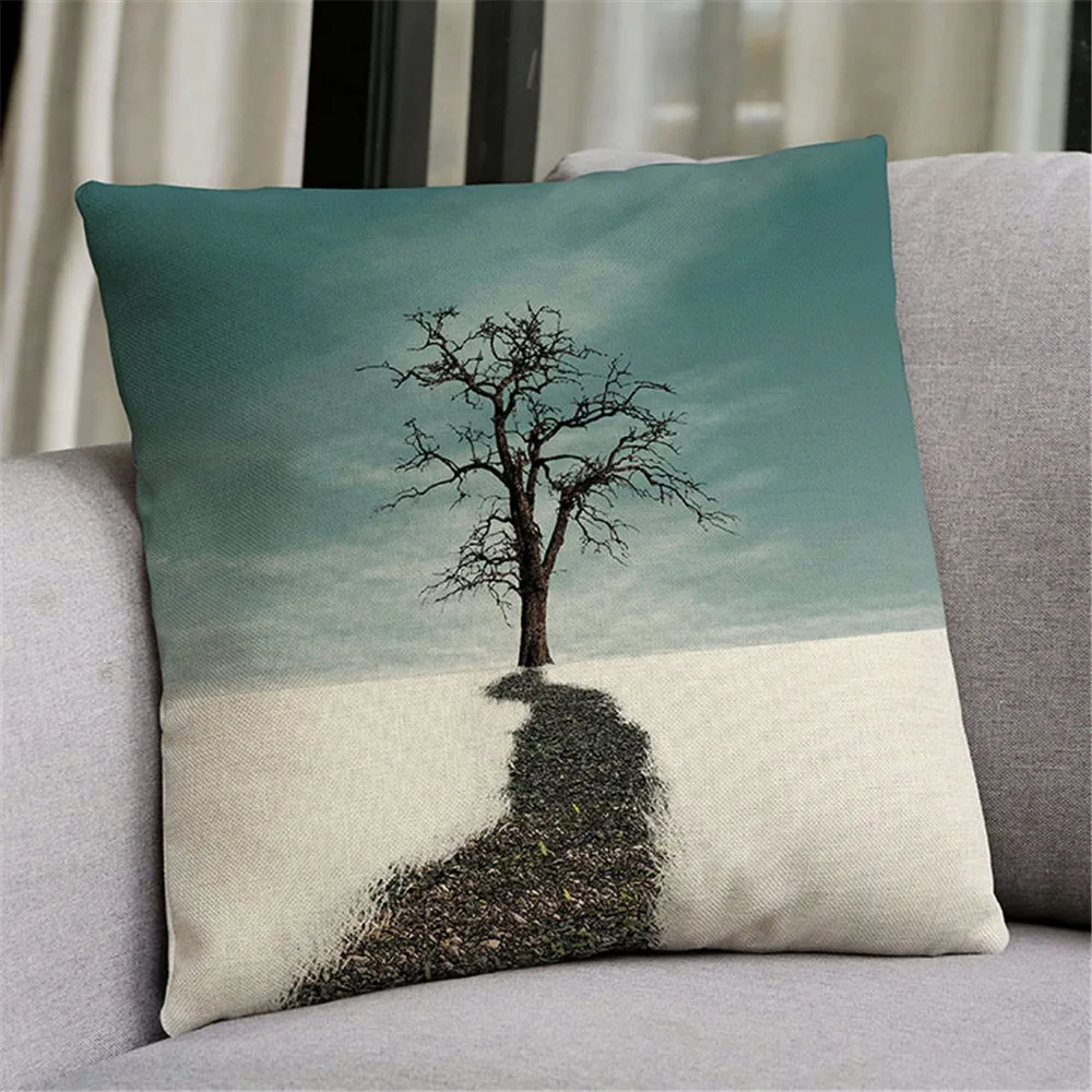 Nordic landscape distant cushion simple fresh style cotton Hemp Sofa pillow | Cushion Cover
