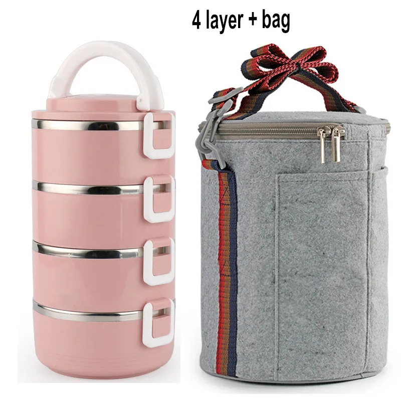 4 Layer (Pink) Bag Японский Ланч-бокс, термоконтейнер для еды, Bento box из нержавеющей стали, ланчбокс для детей, портативный, для пикника, школы, утолщенный контейнер для еды - Цвет: 4 Layer (Pink) Bag