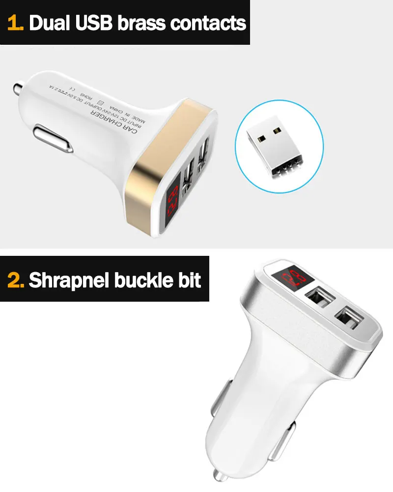 Двойной Переходник USB для зарядки в машине 2.1A цифровой светодиодный дисплей напряжения/тока Автомобильное металлическое зарядное устройство для смартфона/планшета