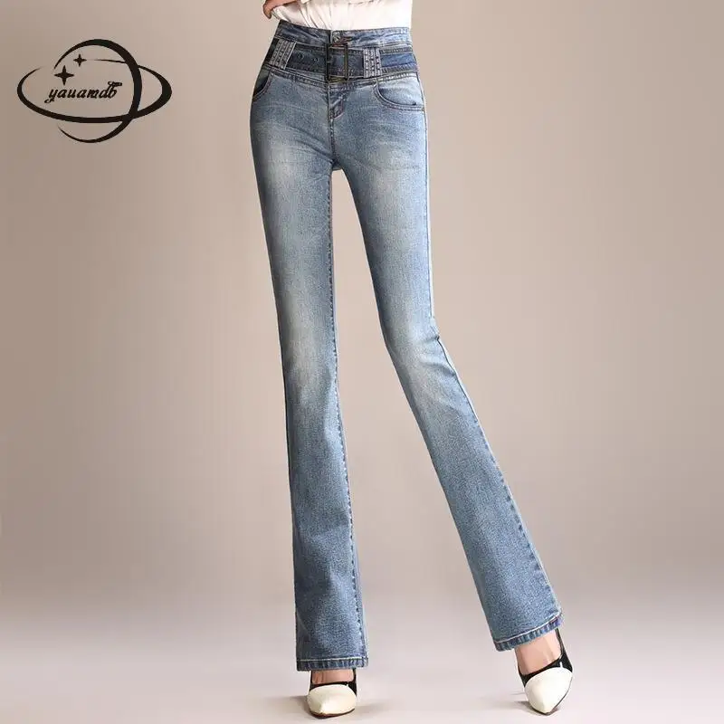 

Yauamdb Women Jeans Spring Autumn Size 26-33 Denim Female Flare Trousers High Waist Clothing Skinny Ladies Clothes Y72