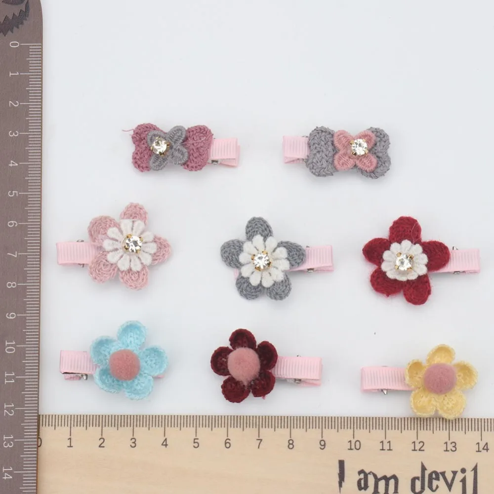 5 шт./лот зажимы для волос собак из хлопчатобумажной пряжи Цветочные заколки