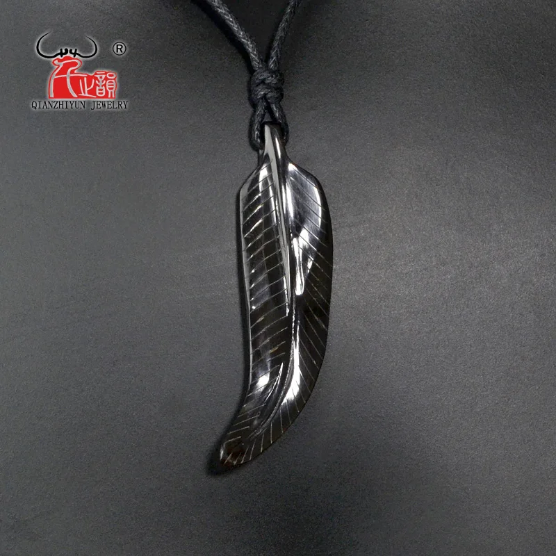 

1PC New Zealand Surfer Handmade Carved Feather Yak horn Pendant Primitive tribal Natural black necklace Gifts for men and women