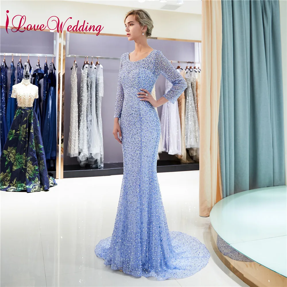 ILoveWedding роскошное вечернее платье небесно голубого цвета с крупными бусинами на