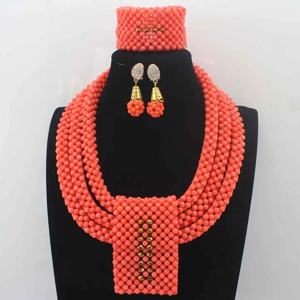 Роскошные оранжевые Коралловые бусы Ювелирные наборы ручной работы Африканские