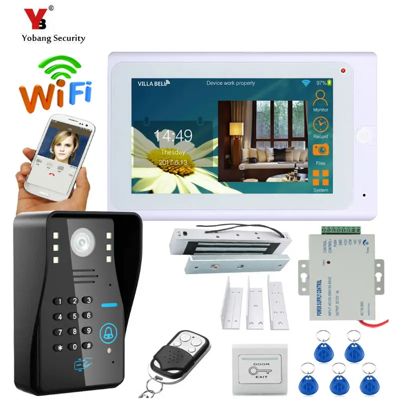705WMJS11B3 Yobang безопасности " HD видео дверной звонок wifi код ID карты разблокировка домофон комплекты+ кнопка выхода Электрический/NC/магнитный дверной замок опция - Цвет: 705WMJS11B3