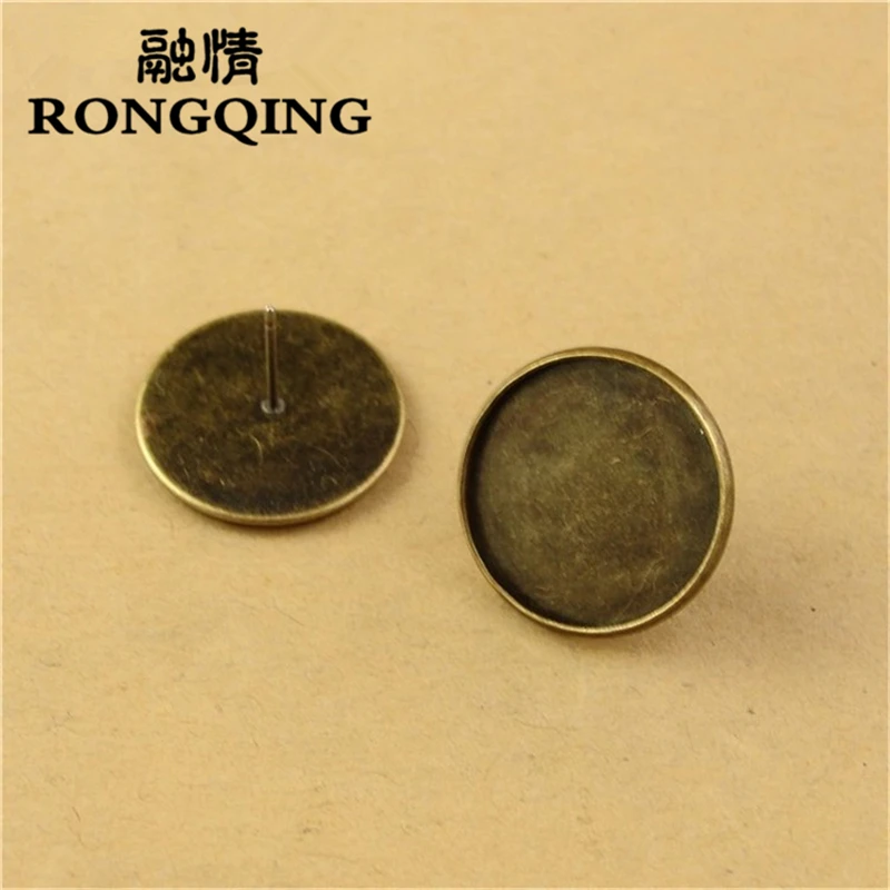 

RONGQING 50 шт./лот Изготовление Бижутерии круглые серьги-гвоздики кабошон 16 мм Ретро Сделай Сам Изготовление ювелирных изделий