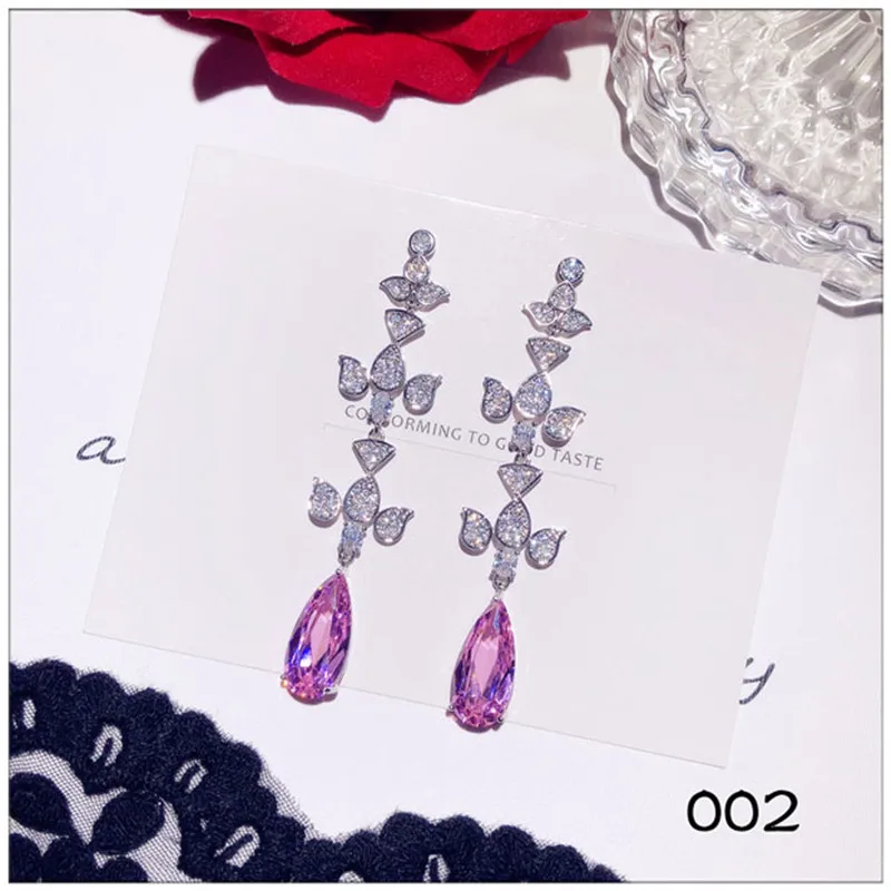 Серьги-капли из стерлингового серебра S925 пробы для женщин с розовым кубическим цирконием, длинные милые Винтажные серьги-капли для невесты на свадьбу, хорошее ювелирное изделие