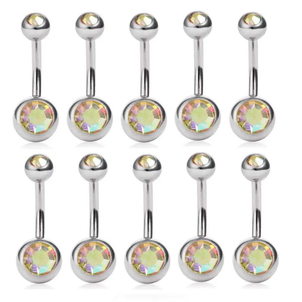 10pcs AB 10 шт./компл. присинг для тела Crystal Bell двойной головкой фианиты кристаллы пирсинг-серьги для пупка винт штангой барная спиральная Сталь бижу, ювелирное изделие для тела, DQ58 - Окраска металла: 10pcs AB