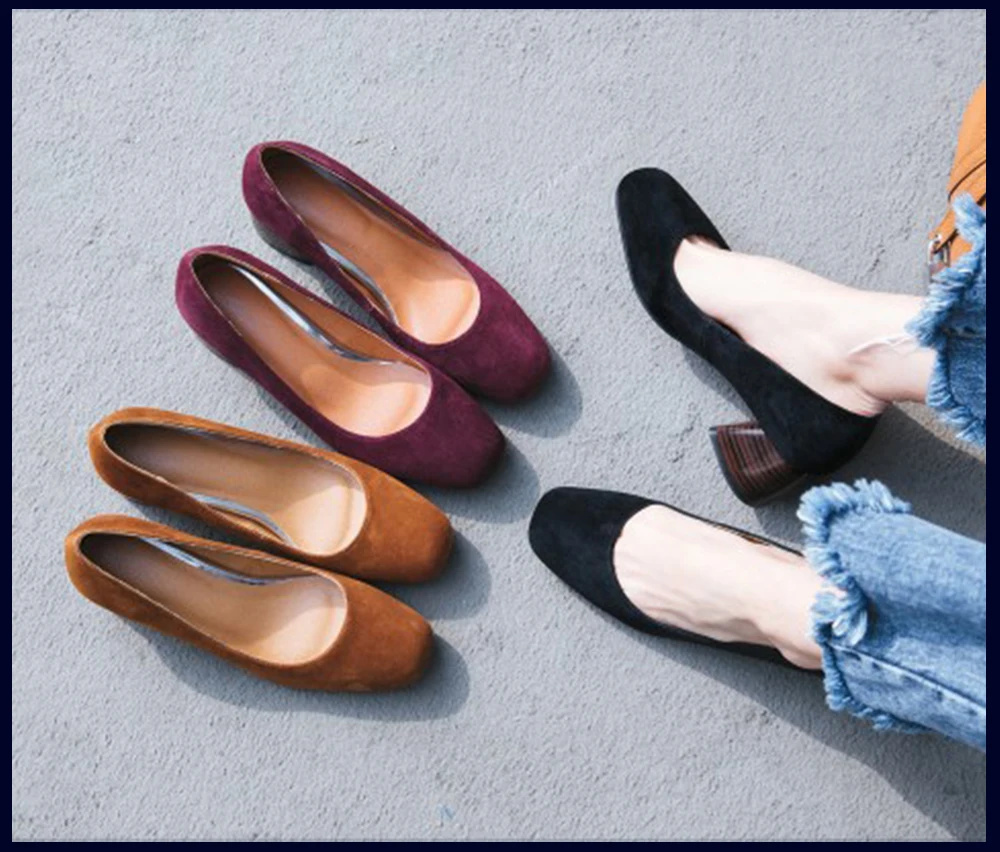 SOPHITINA Shallow Women's Pumps High Quality Kid Suede Med Square Toe Slip-on Shoes Hot Sale Concise Comfortable New Pumps SO108