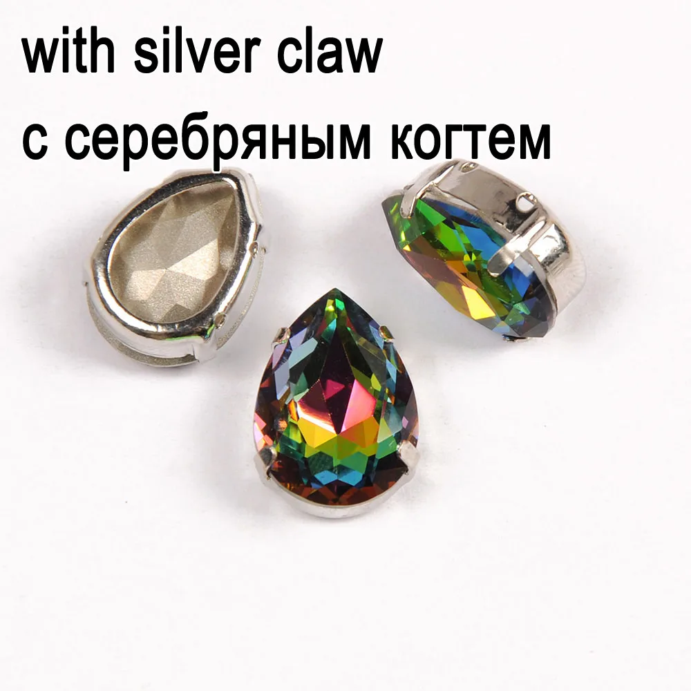 Crystal with silver Радуга 001VM падение Груша Кристалл Стекло Стразы заостренные сзади горный хрусталь с установкой изысканный камень Пришить кристаллы для свадебного платья - Цвет: Crystal with silver