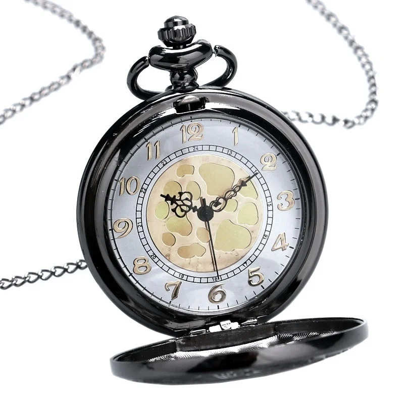 Classical Vintage Black Roman Number Pocket Watch Stainless Steel Case Design Gold Dial Quartz Necklace Watches Gifts New | Наручные часы