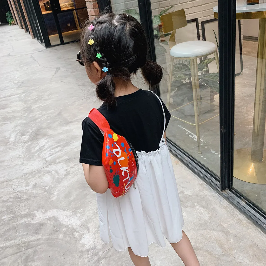 Children Waist Packs Bags Small Canvas Chest Bag Kid Boy Girl Graffiti Purse Belt Waist Bag Shoulder Messenger Crossbody Bags
