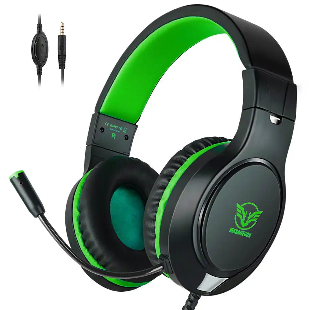 Green Masacegon оригинальные проводные наушники 3,5 мм, игровая гарнитура, музыкальные наушники для ПК, ноутбука, компьютера, мобильного телефона с микрофоном - Цвет: Green