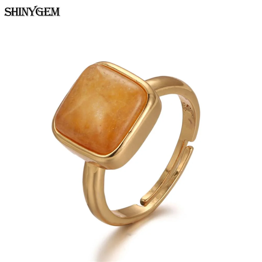 Модные кольца ShinyGem с квадратным/сердечком из натурального желтого камня золотым