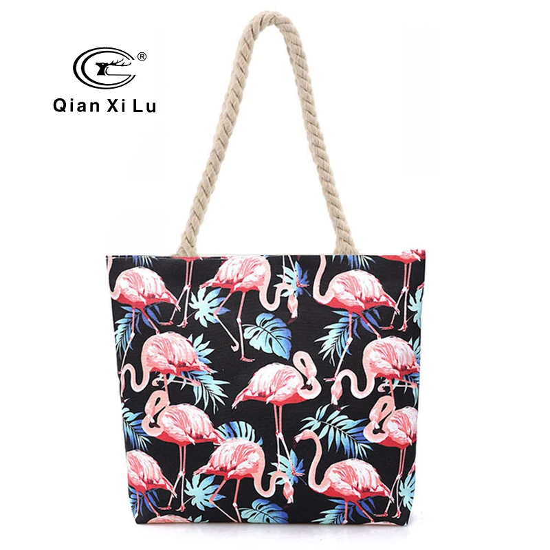 2018 летняя Холщовая Сумка для женщин модные Фламинго сумки Топ Ручка Сумки Мода