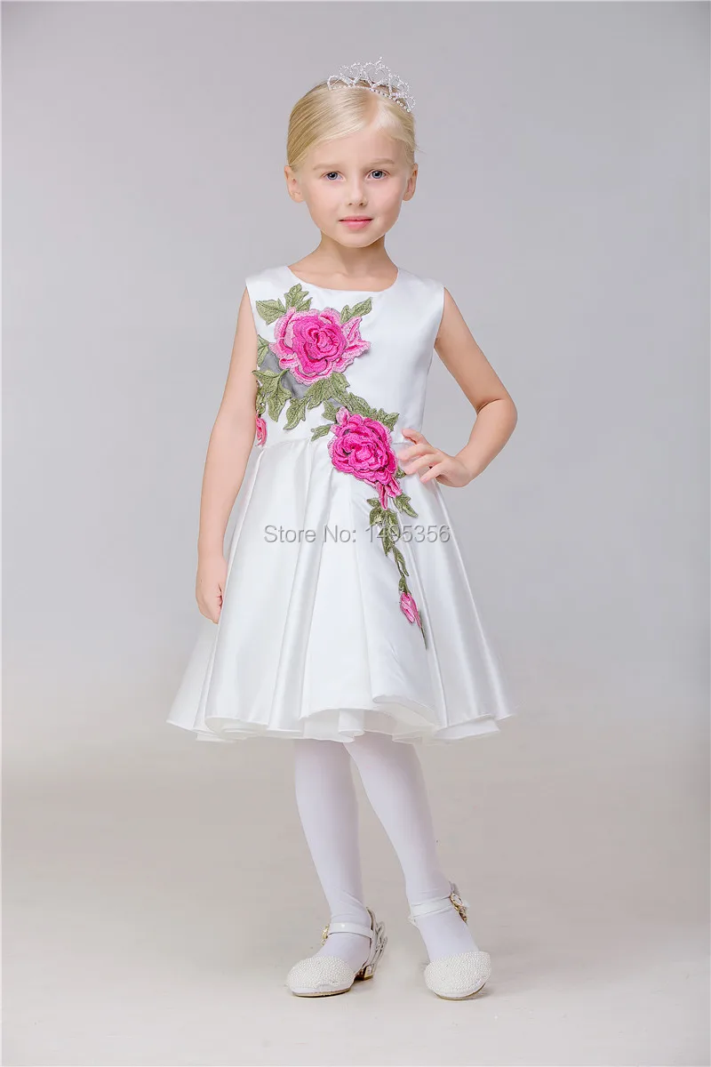 2016 Новый Кружева Цветок Девочки Платья Высокая Шея V-обратно Партия