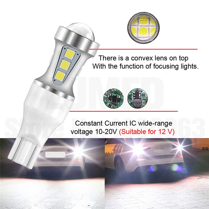 

2x Car W16W T15 LED Backup Light 921 912 18 3030 LED Reverse lamp Xenon White Lens Parking Light Lamp