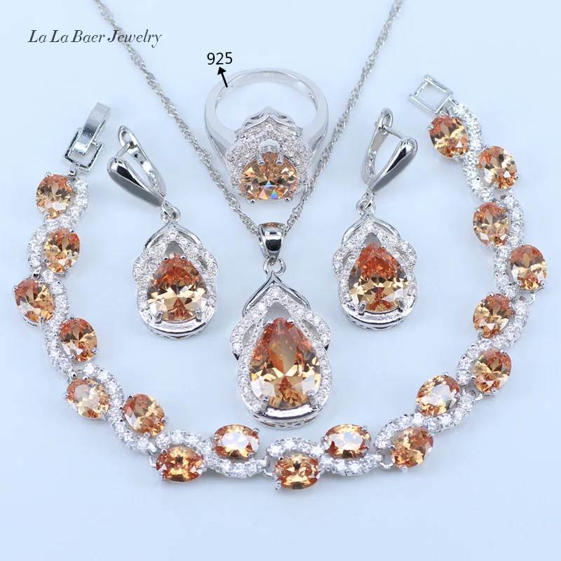 L & B сверкающий оранжевый морганит Браслеты Ювелирные наборы для женщин Мода 925
