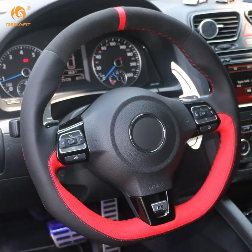 Черный замшевый черный красный кожаный чехол на руль для Volkswagen Golf 6 GTI MK6 VW Polo Scirocco R