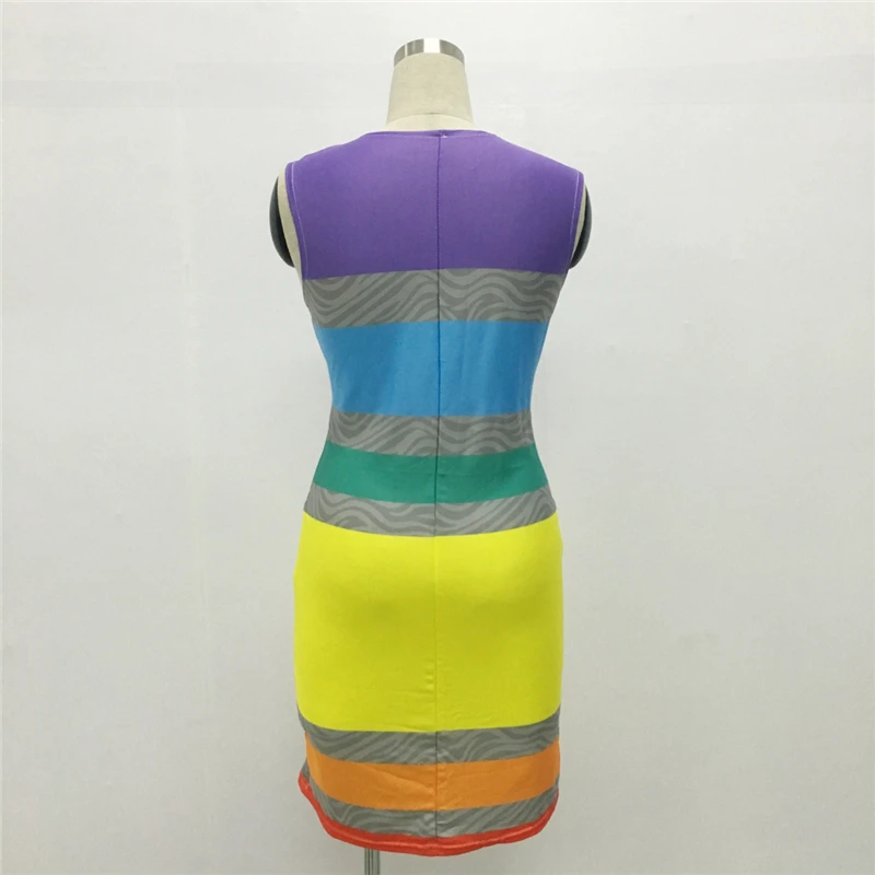 Платье женское летнее модное Пляжное с принтом радуги без рукавов плеча на талии