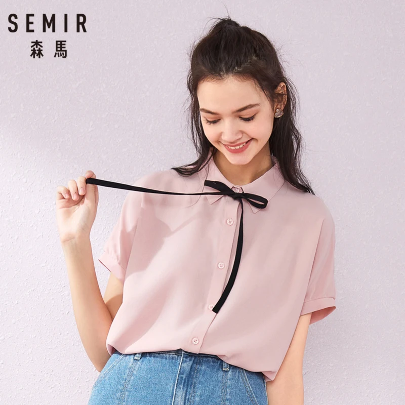 Женская рубашка с коротким рукавом SEMIR шифоновая отворотом для колледжа лета 2019 |