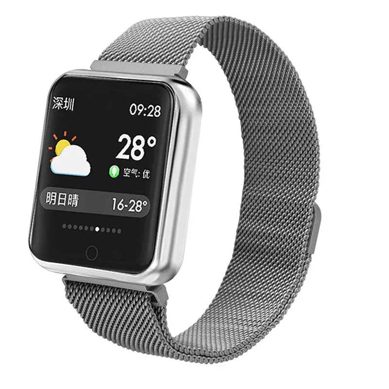 metal silver Смарт-часы P68 группа IP68 поддерживает динамический сердечный ритм/монитор артериального давления NRF52832 QFAA Портативный адсорбции металлический ремешок - Цвет: metal silver