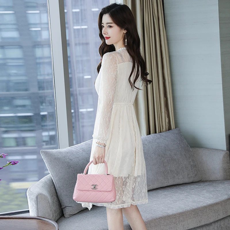 Винтажное кружевное платье женское 2019 весеннее Новое Женское с длинным рукавом и