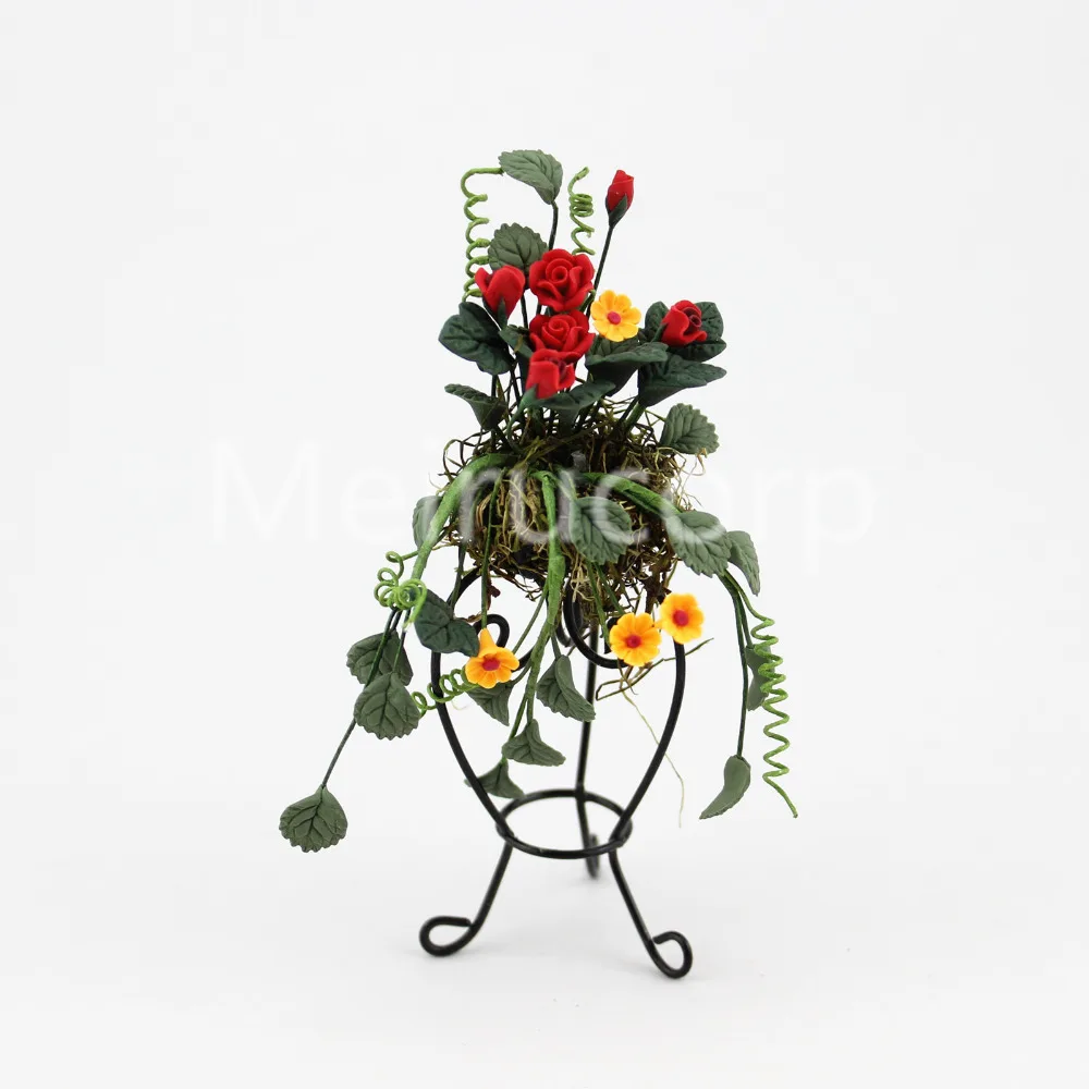 

1:12 scale dollhouse Decorative metal frame roses potted plants 12111