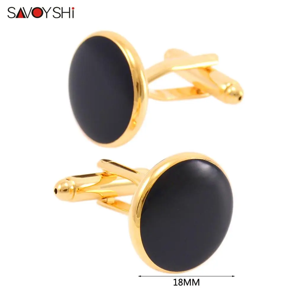 SAVOYSHI модные круглые запонки золотого цвета для мужчин французская рубашка высокого качества черная эмаль запонки Ссылка Подарок для папы мужские ювелирные изделия