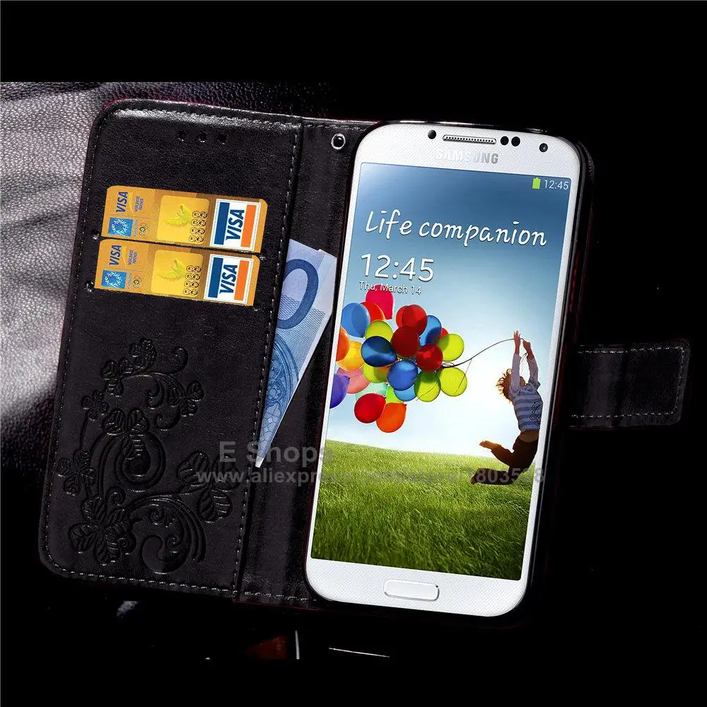 S4mini с тиснением и изображением кожаный чехол для samsung S4 mini i9190 роскошный чехол с откидной крышкой чехол-книжка с отделением для карт и с функцией черный Чехлы 4S SM 9190