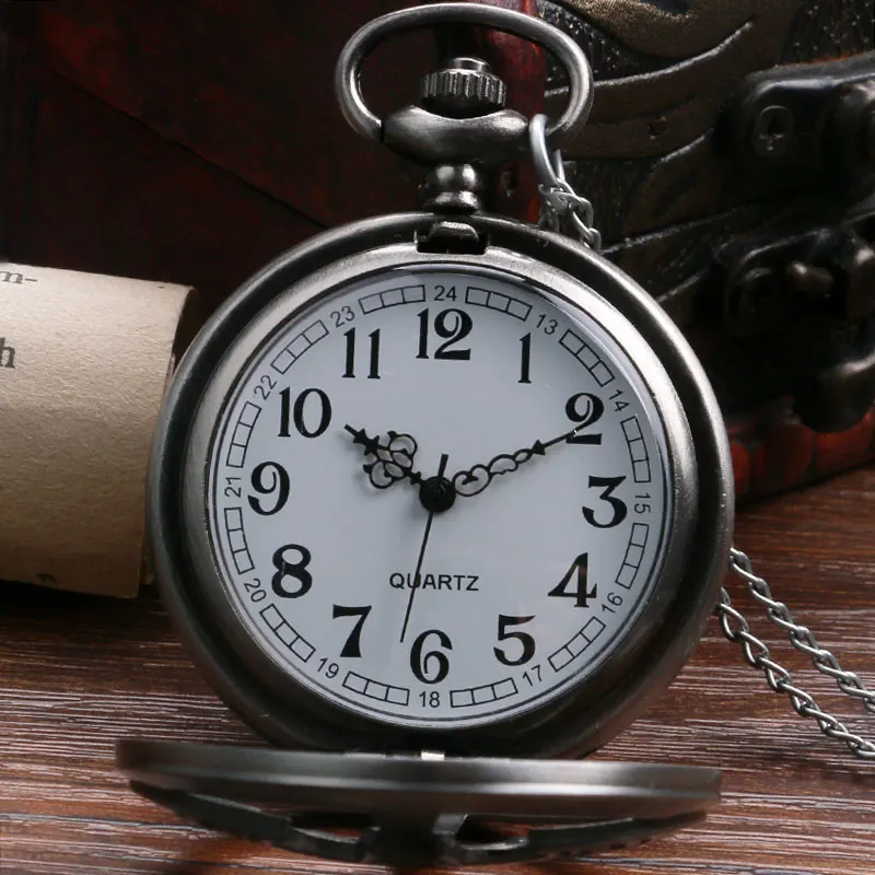 Бронзовые полые карманные часы с ожерельем винтажные кварцевые подарок для