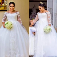 ball gown wedding dresses 2019 half sleeve tulle lace appliques beading elegant plus size sexy bridal gown vestido de noiva zd21