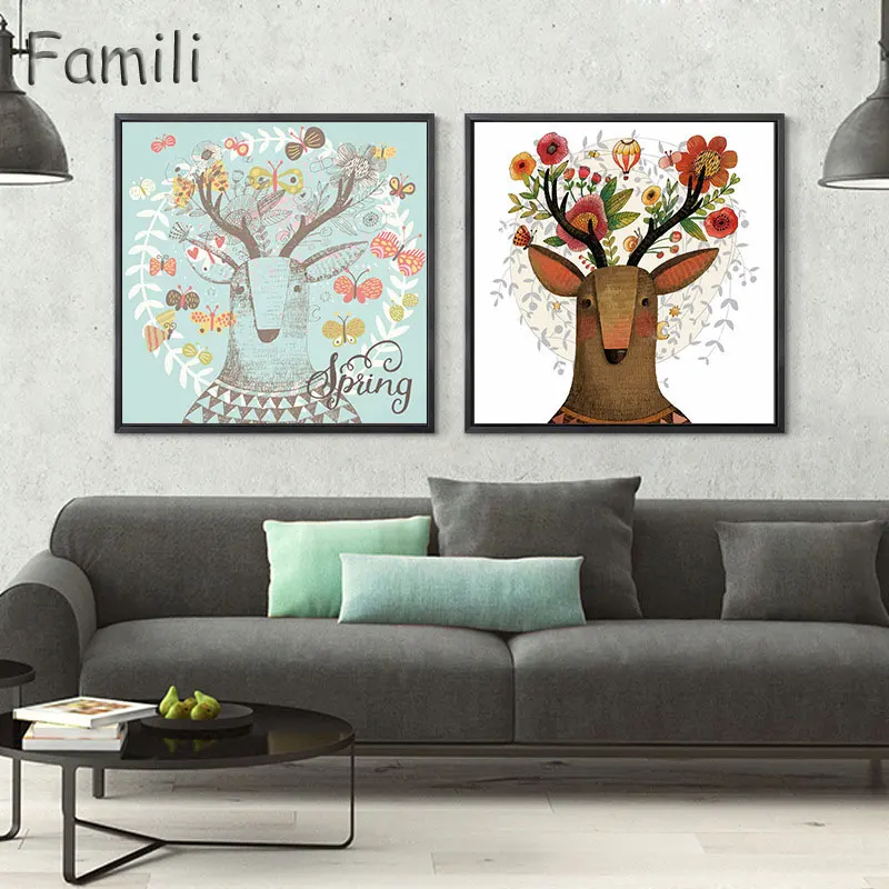 

Elk fantasy small fresh Nordic porch sitting room adornment picture poster bedroom bedside restaurant murals