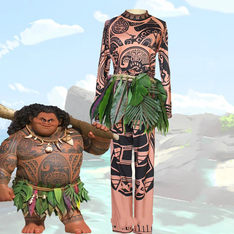 Hula Аниме косплей для Моаны принцесса Vaiana Maui платья с длинными волнами парики рыба