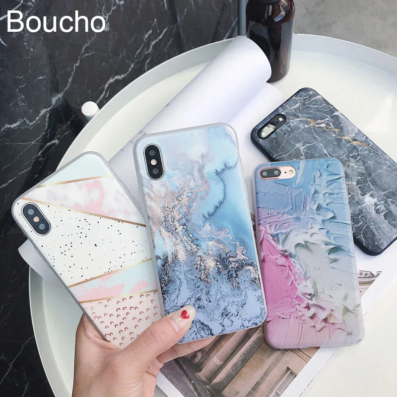 Boucho Lovely Marble Phone Case For iphone 8 Cases 7 Plus X Cover Art Mountain Painted Soft IMD Covers Bags Capa |