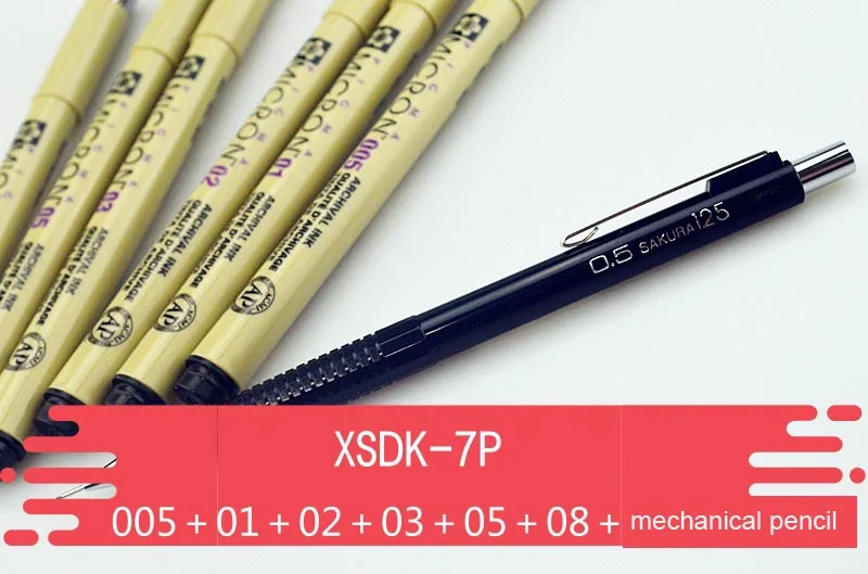 Sakura XSDK ручка Pigma micron маркерная ручка графическая Ручка Тонкая/Кисть наконечник игла ручка штрих эскиз крюк линия рисунок анимационный дизайн - Цвет: XSDK-7P