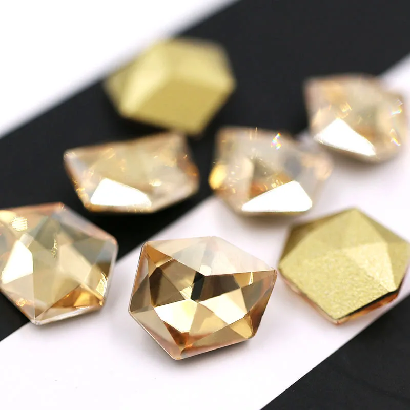 

Free shipping pointback glue on glass rhinestones K9 Ice shape Champagne crysyal rhinestones diy wedding dress Accessories