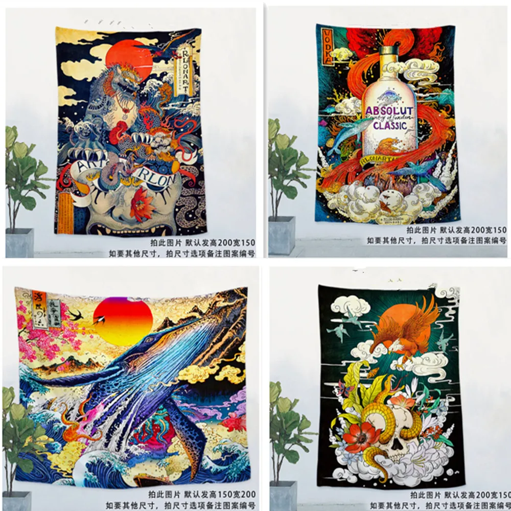 

Retro Japanese Ukiyo-e hanging flag poster Fashion tattoo banner background cloth decor Bar barber shop wall hanging cloth decor