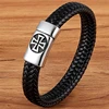 Black Color Cross Pattern Alloy Buckle Genuine Leather Bracelet 1