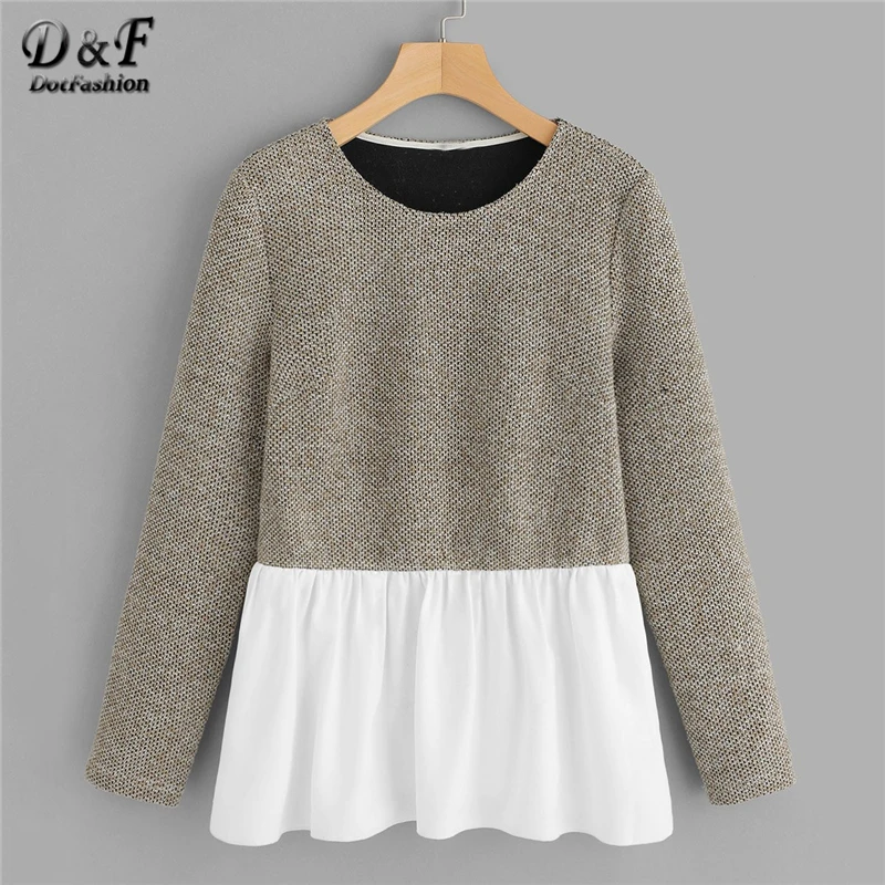 Dotfashion пуловер с цветными блоками, женская одежда, повседневная осенняя одежда с длинным рукавом, Весенняя Корейская уличная одежда, толстовки