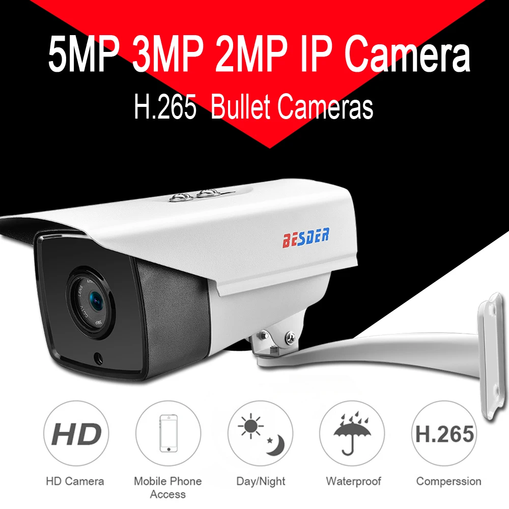 BESDER H.265 пуля наружная IP камера s 5MP 2592*1944 супер HD Starlight видео CCTV Обнаружение