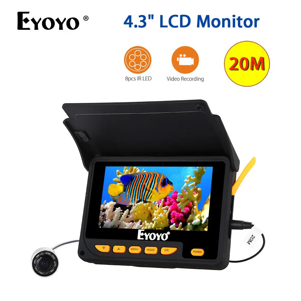 Эхолот рыболокатор EYOYO цветной ЖК дисплей 4 3 дюйма HD 20 м DVR видео 5 В зарядное