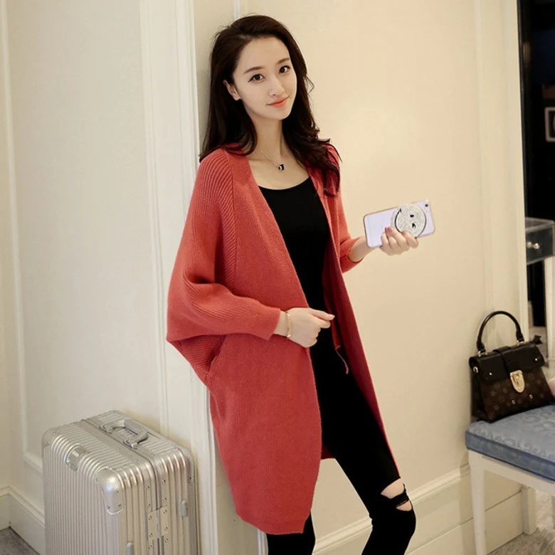 Женский вязаный кардиган с длинным рукавом осенне-зимний длинный свитер