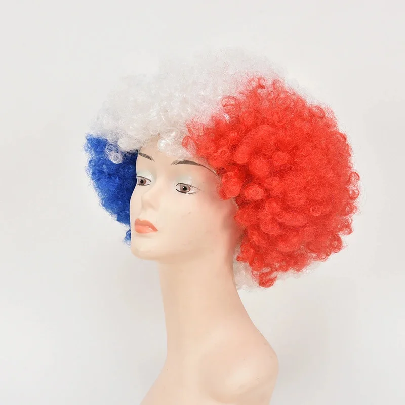 Soccer fan hair France Football Match Wig Blast Head Clown Headgear National Flag Cosplay Halloween Party Accessory | Игрушки и хобби